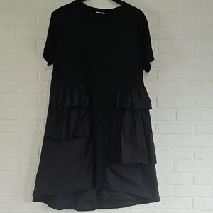 XNSJ Korean Ruffle Jersey/poplin Dress